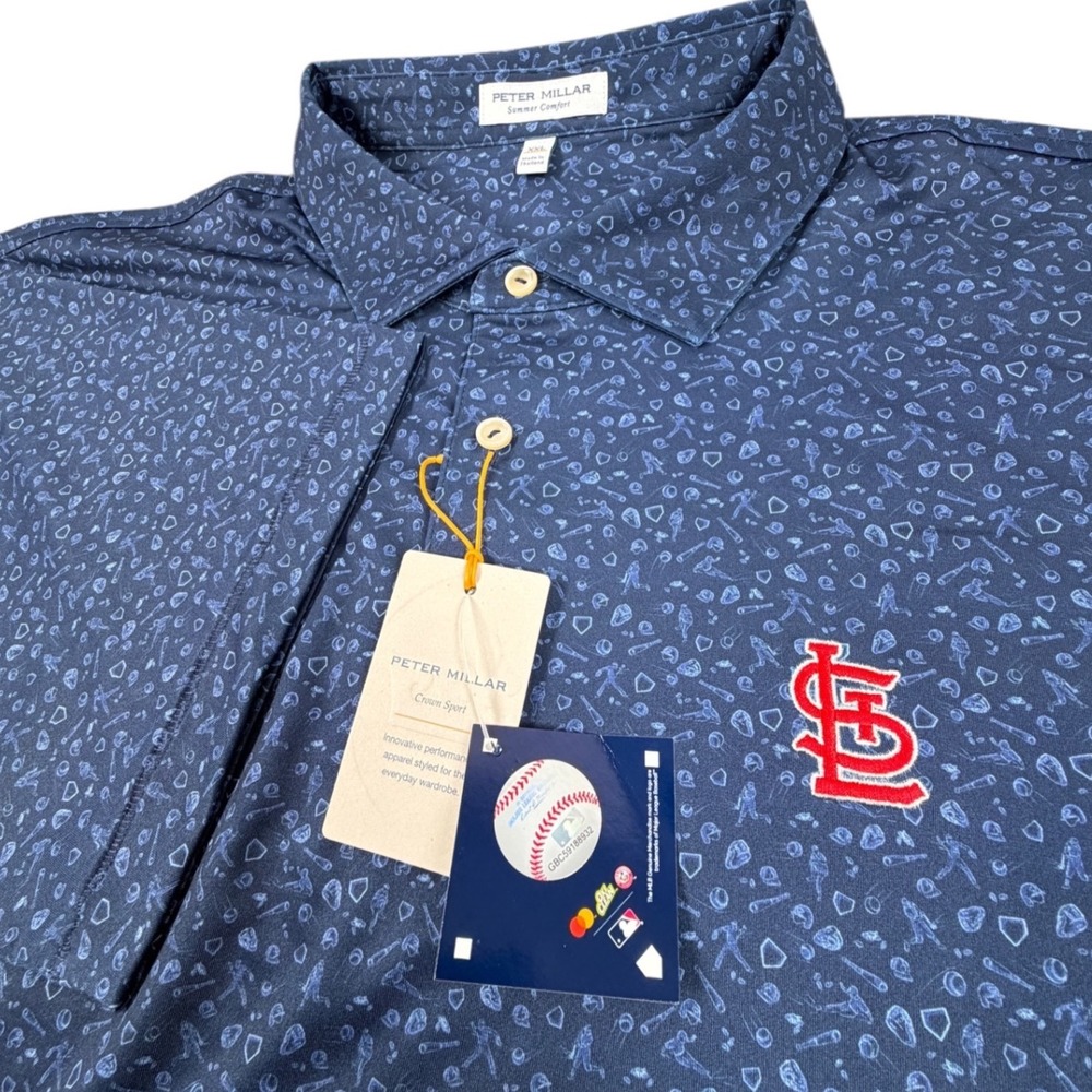 Peter Millar Summer Comfort Mens Polo St Louis Cardinals MLB Baseball Navy XXL